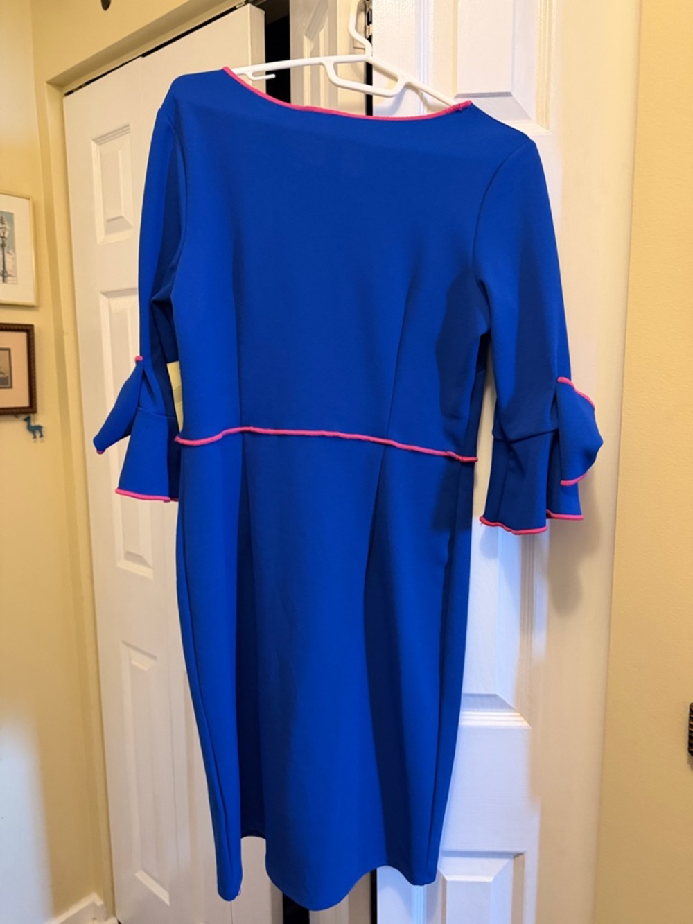 Tacera Royal Blue Midi Dress with Pink Trim - Picture 4 of 6